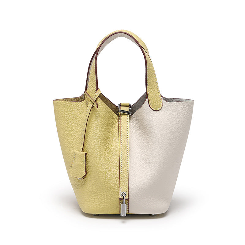 Women's High Quality Genuine Leather Vegetable Basket First Layer Cowhide Bucket Bags