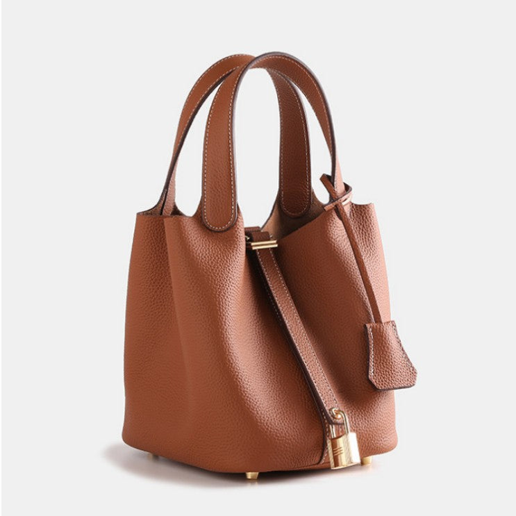 Women's High Quality Vegetable Basket First Layer Cowhide Portable Commuter Bucket Bags
