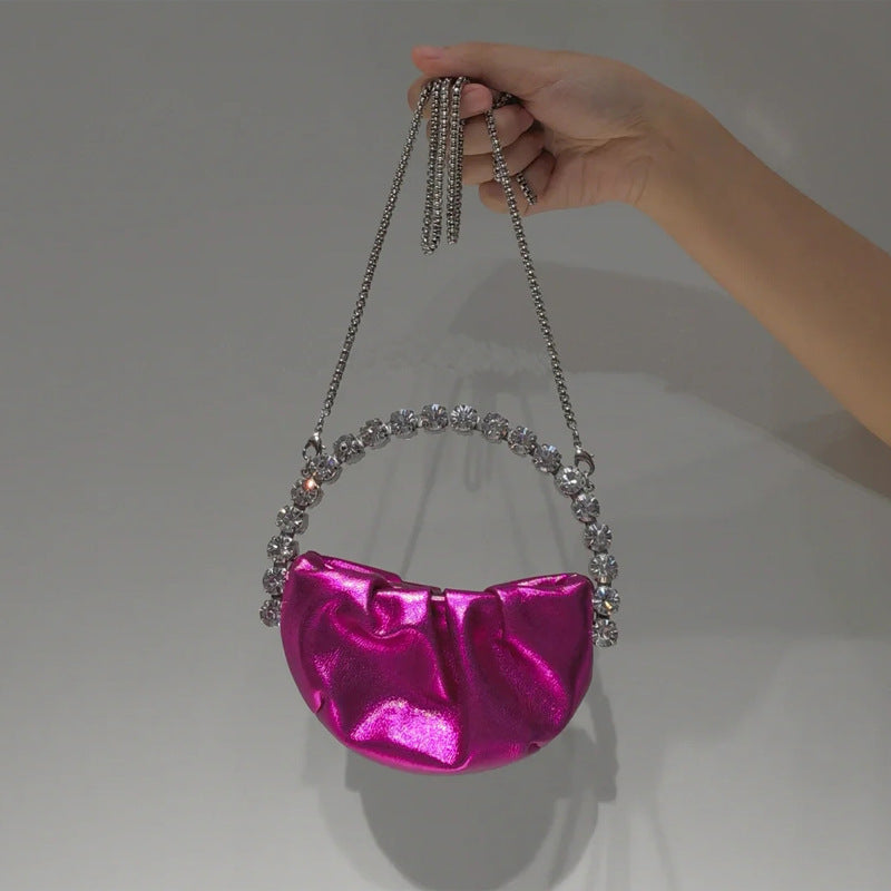 Round Diamond Pleated Dinner Niche Cloud Crossbody Bags