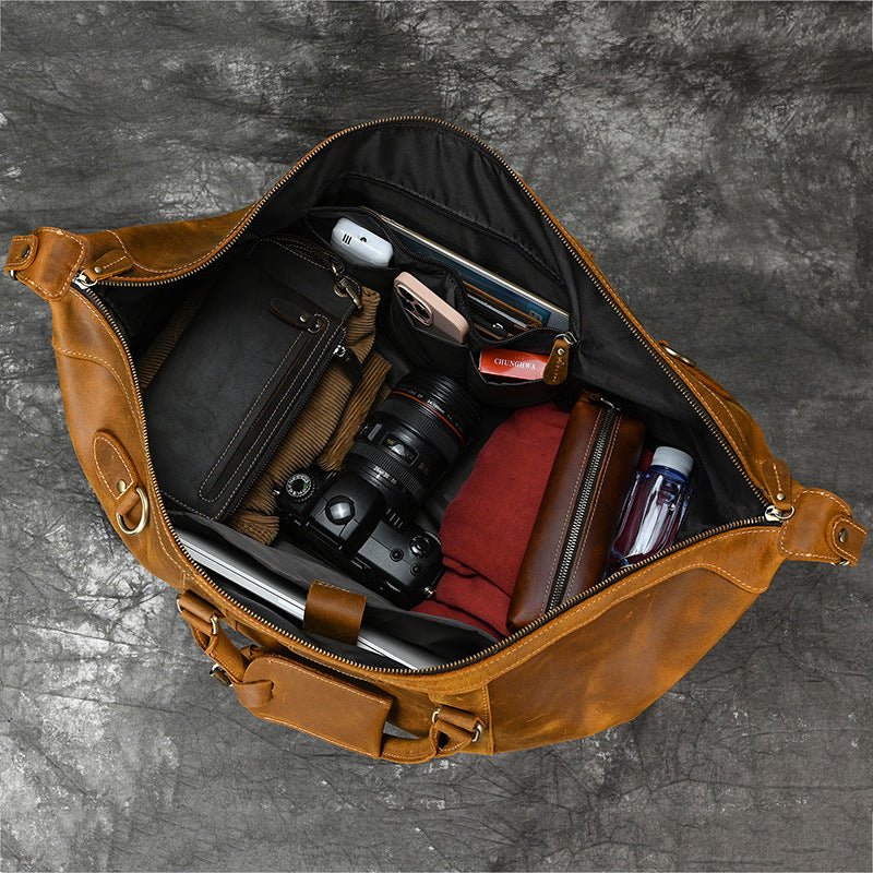 Men's Large Capacity Leather Crazy Horse Expandable Travel Bags