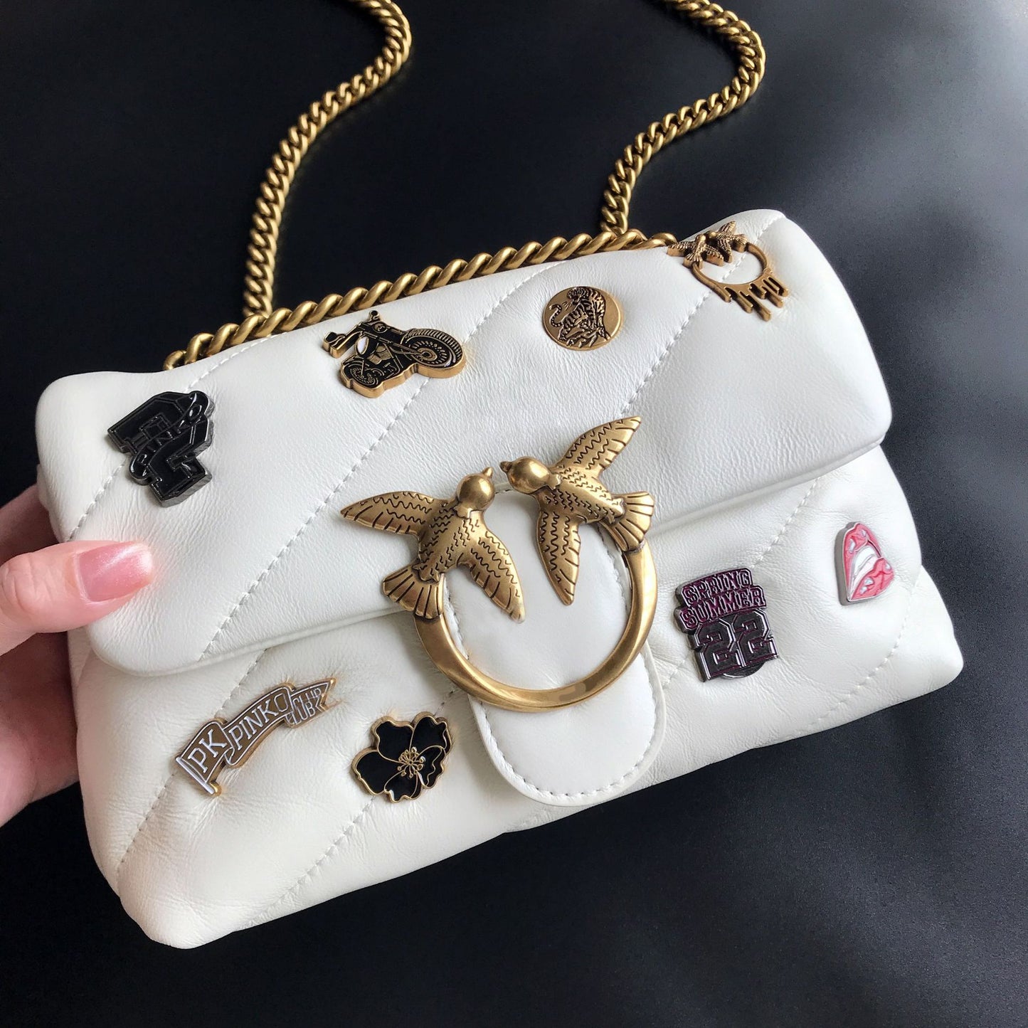 Quality Sheepskin Letter Puff Pillow Chain Shoulder Bags