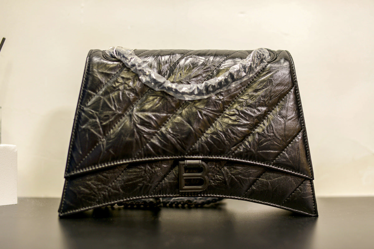Layer Cowhide Hourglass Pleated Rhombus Chain Single Shoulder Bags