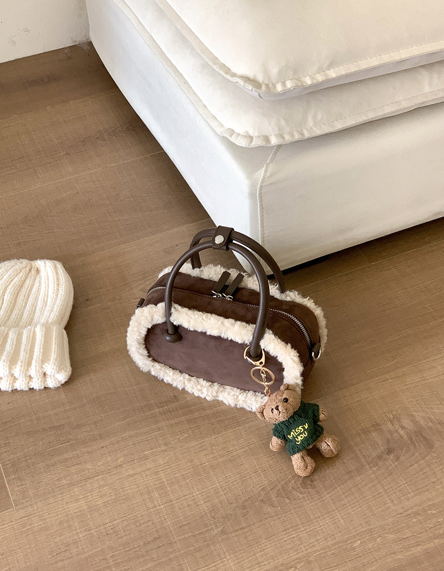 Fashion Female Niche Stitching Portable Plush Crossbody Bags