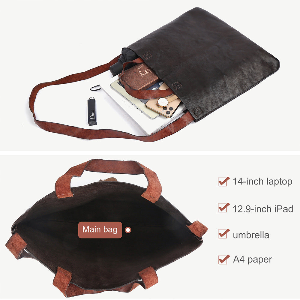 Women's Leather Simple Retro Large Capacity Idle Tote Bags