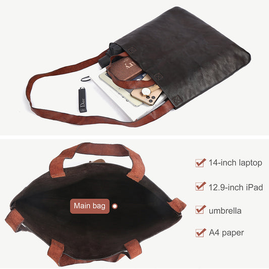 Women's Leather Simple Retro Large Capacity Idle Tote Bags
