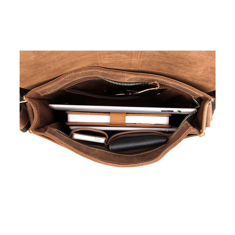 Men's Style Retro Crazy Horse Leather Horizontal Men's Messenger Bags