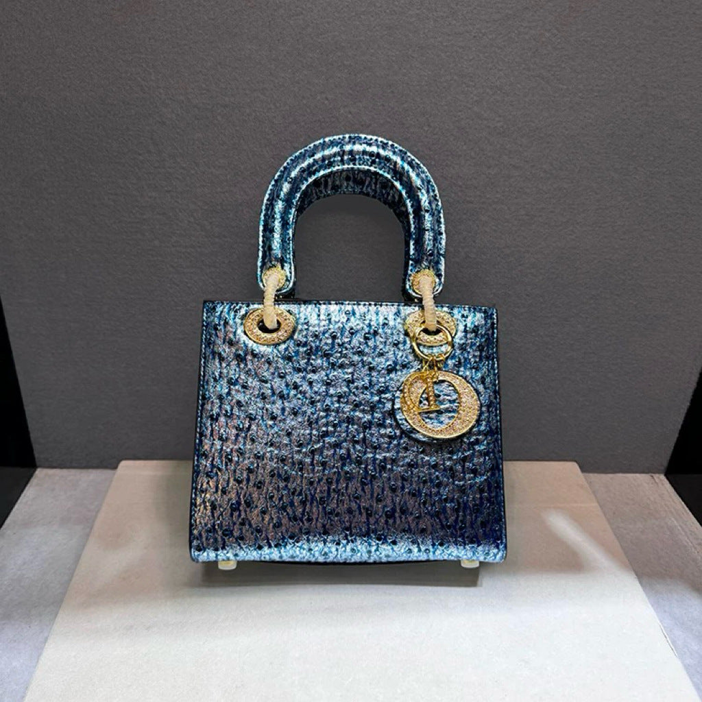 Women's High-grade Genuine Leather Ostrich Grain Portable Diana Shoulder Bags