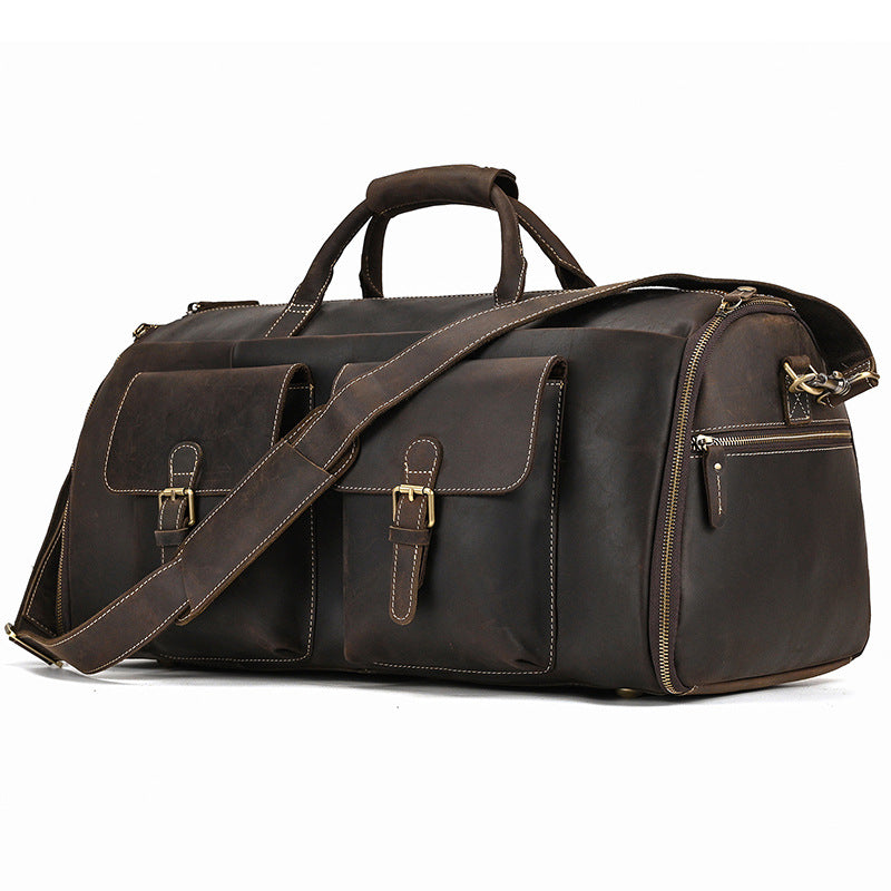 Men's Crazy Horse Leather Suit Storage Large Travel Bags
