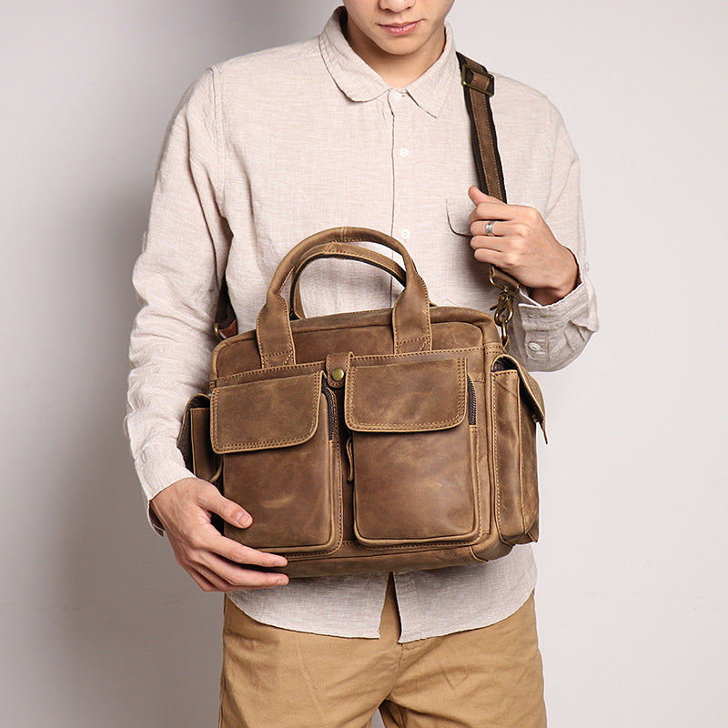 Men's Top Layer Crazy Horse Leather Large Bags