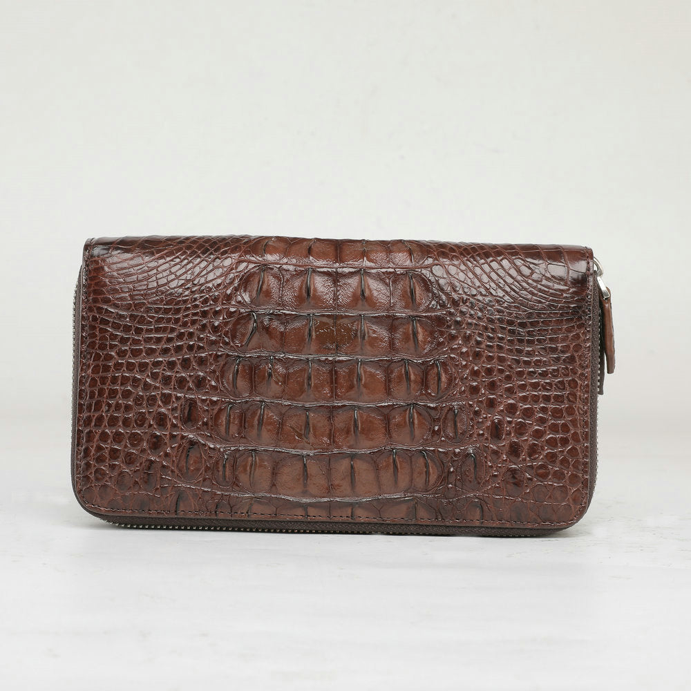 Men's Zipper Clutch Siamese Crocodile Fish Skin Men's Handbags