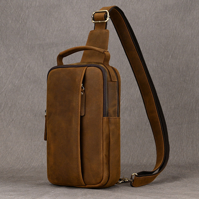 Crazy Horse Leather First Layer Cowhide Men's Chest Bags