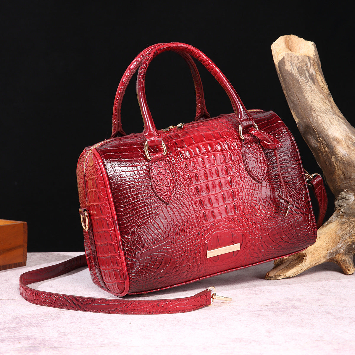 Women's Portable Underarm Vintage Brahmin Crocodile Pattern Handbags