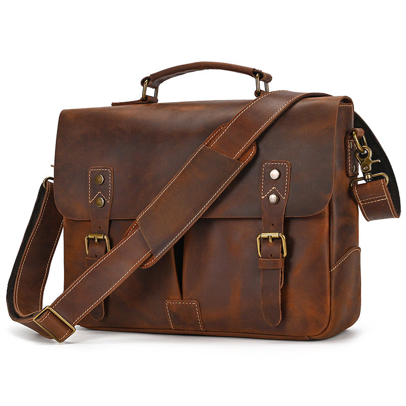 Men's Retro Crazy Horse Leather Commuter Shoulder Bags
