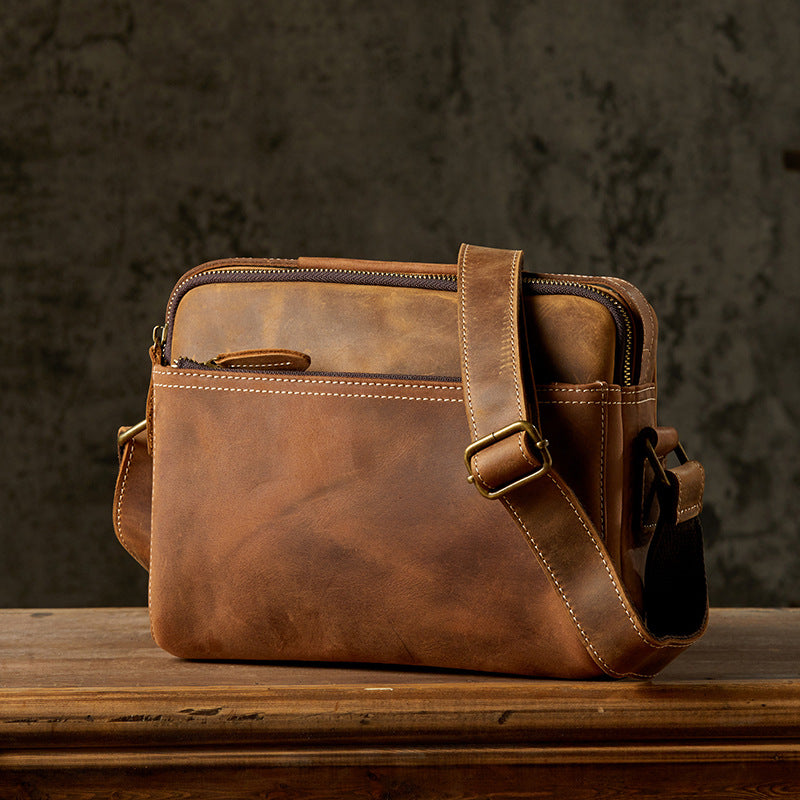 Men's Handmade Cowhide Cross Simple Retro Green Shoulder Bags