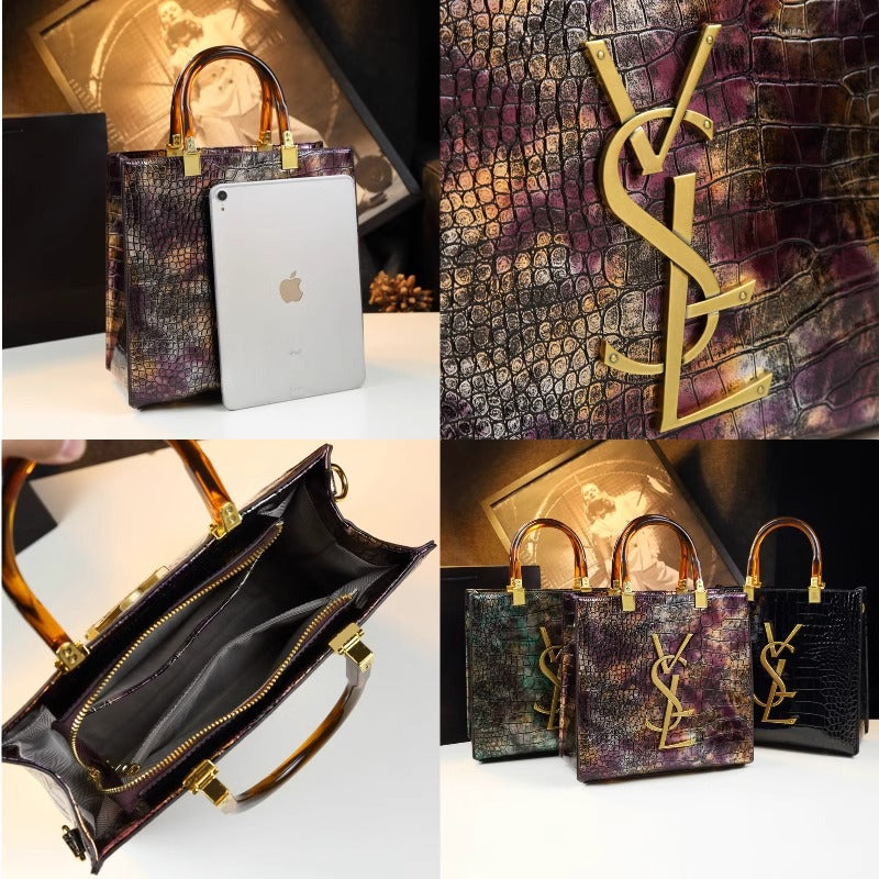 Bright Leather Mother Crocodile Pattern Elegant Armpit Bags