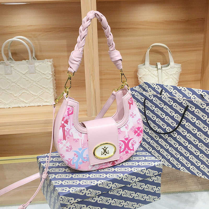 Women's Hand-woven Underarm Fashion Trendy Printed Pink Armpit Bags