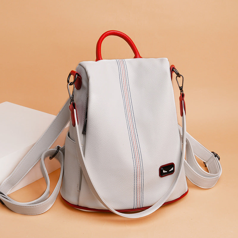 Sewing Line Western Style Female Leather Backpacks