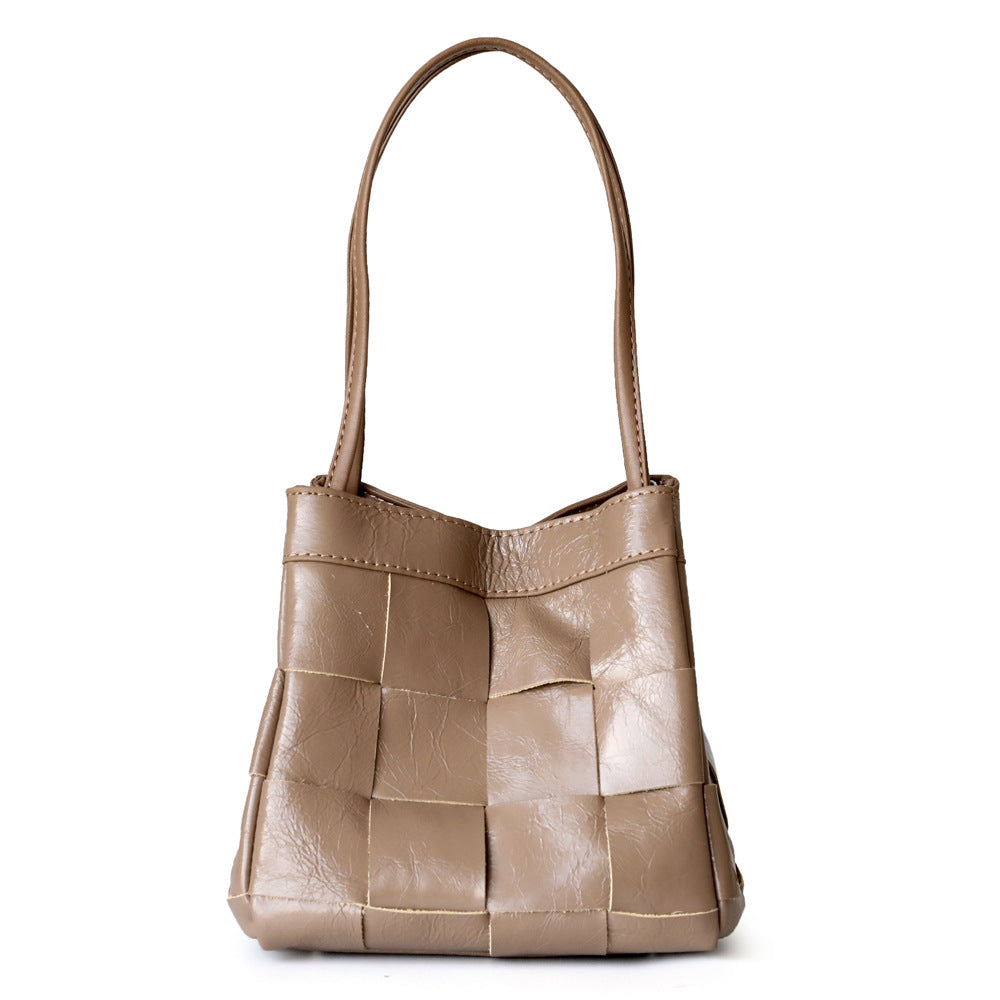 Women's First Layer Cowhide Woven Portable Wrist Bucket Bags