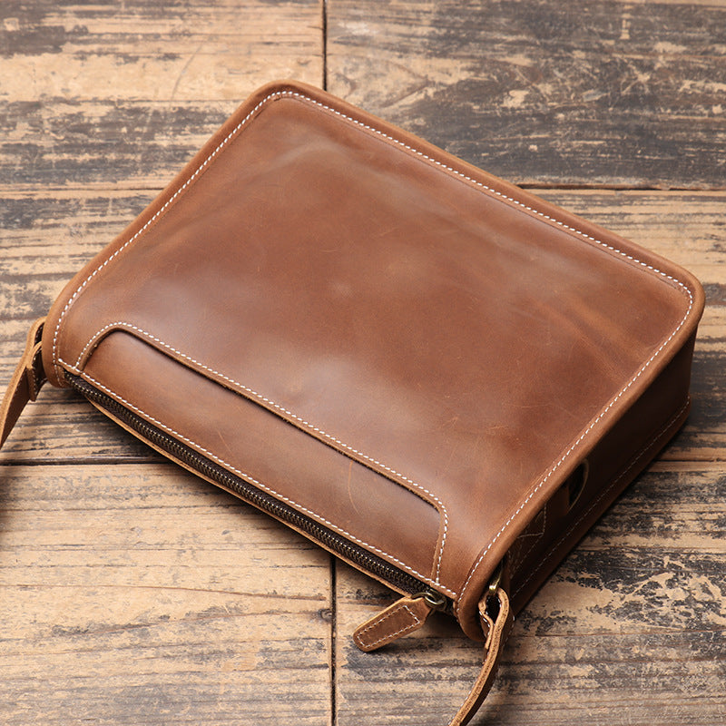 Men's First Layer Cowhide Handmade Crazy Horse Leather Men's Shoulder Bags