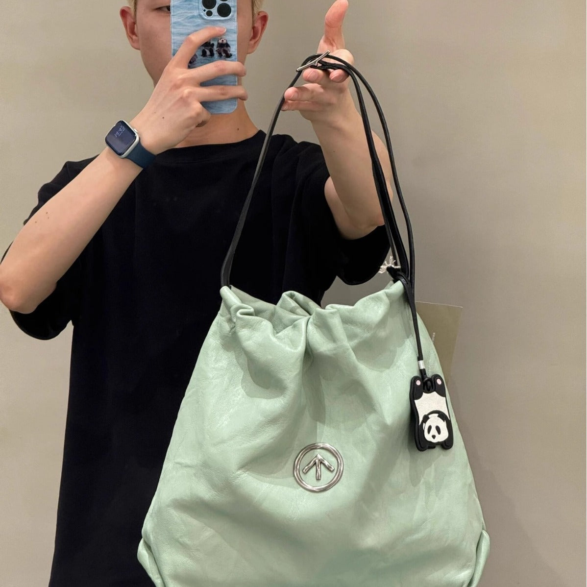 Women's Garbage Genuine Leather Pleated Medium Size Bags