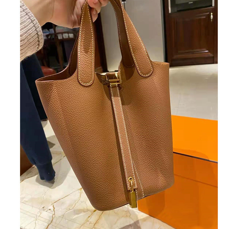 Women's Mother Vegetable Basket Litchi Pattern First Shoulder Bags