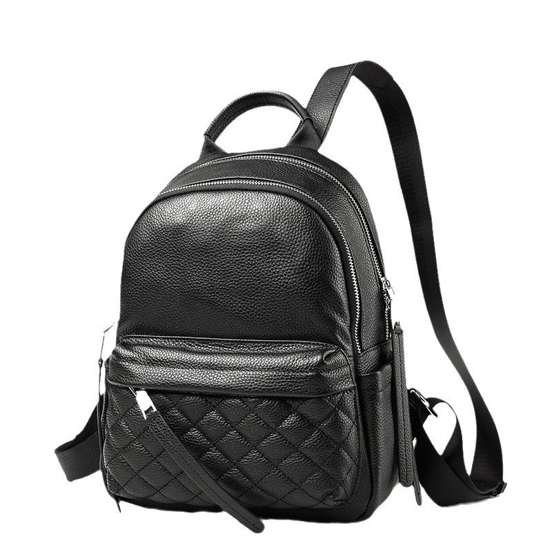 Women's Leather Fashion Large Capacity Rhombus Commuter Backpacks