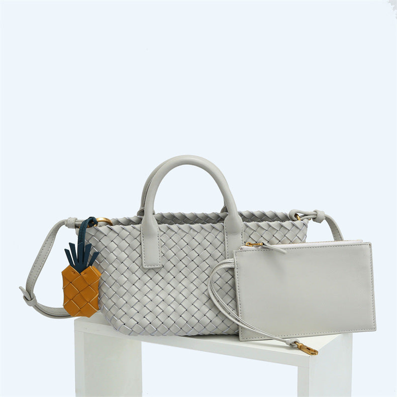 Women's Fashion Sheepskin Hand-woven Vegetable Basket Genuine Crossbody Bags
