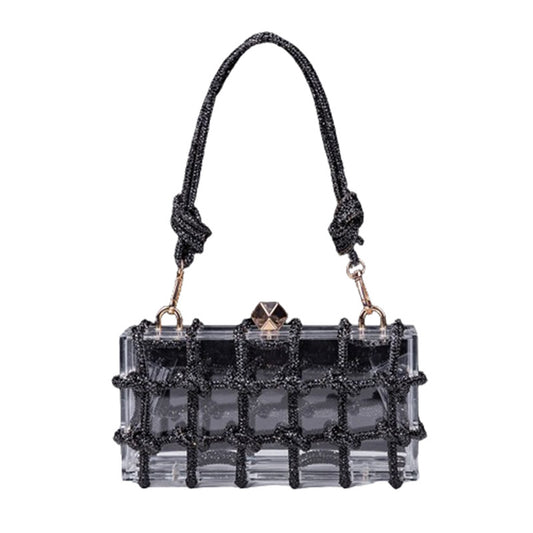 Women's Acrylic Box Hand-woven Diamond Rope Dinner Small Square Bags
