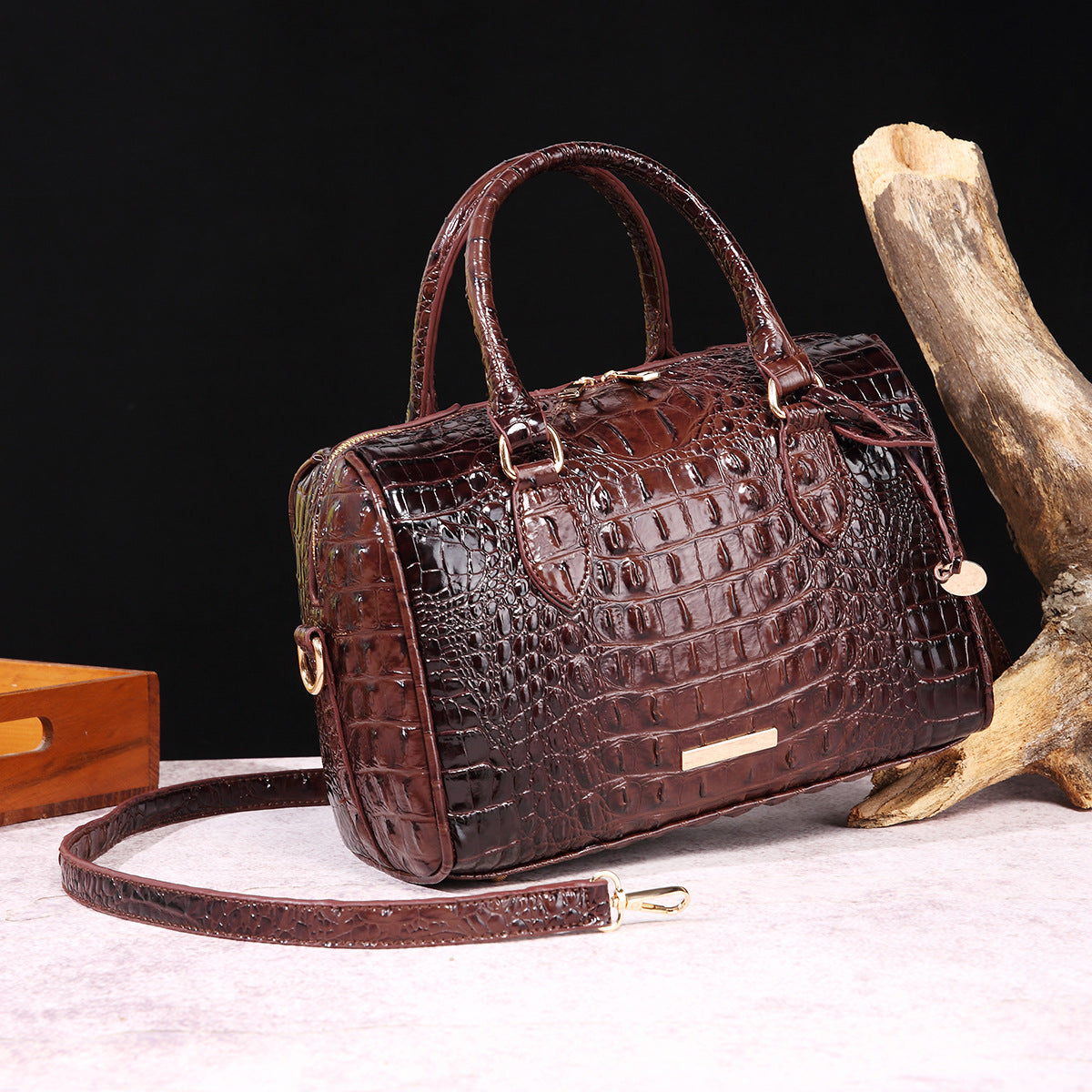 Women's Portable Underarm Vintage Brahmin Crocodile Pattern Handbags