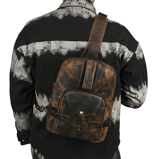 Men's First Layer Crazy Horse Leather Retro Inch Men's Messenger Bags