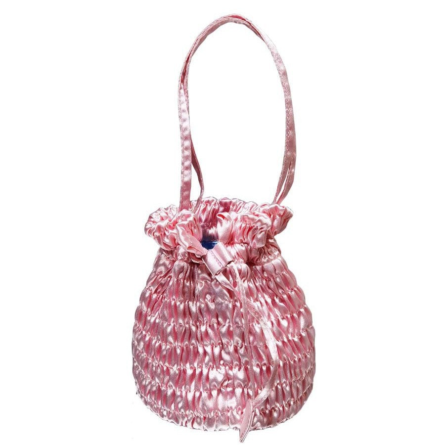 Women's High-grade Minority Fashion Simple Satin Pleated Drawstring Bucket Bags