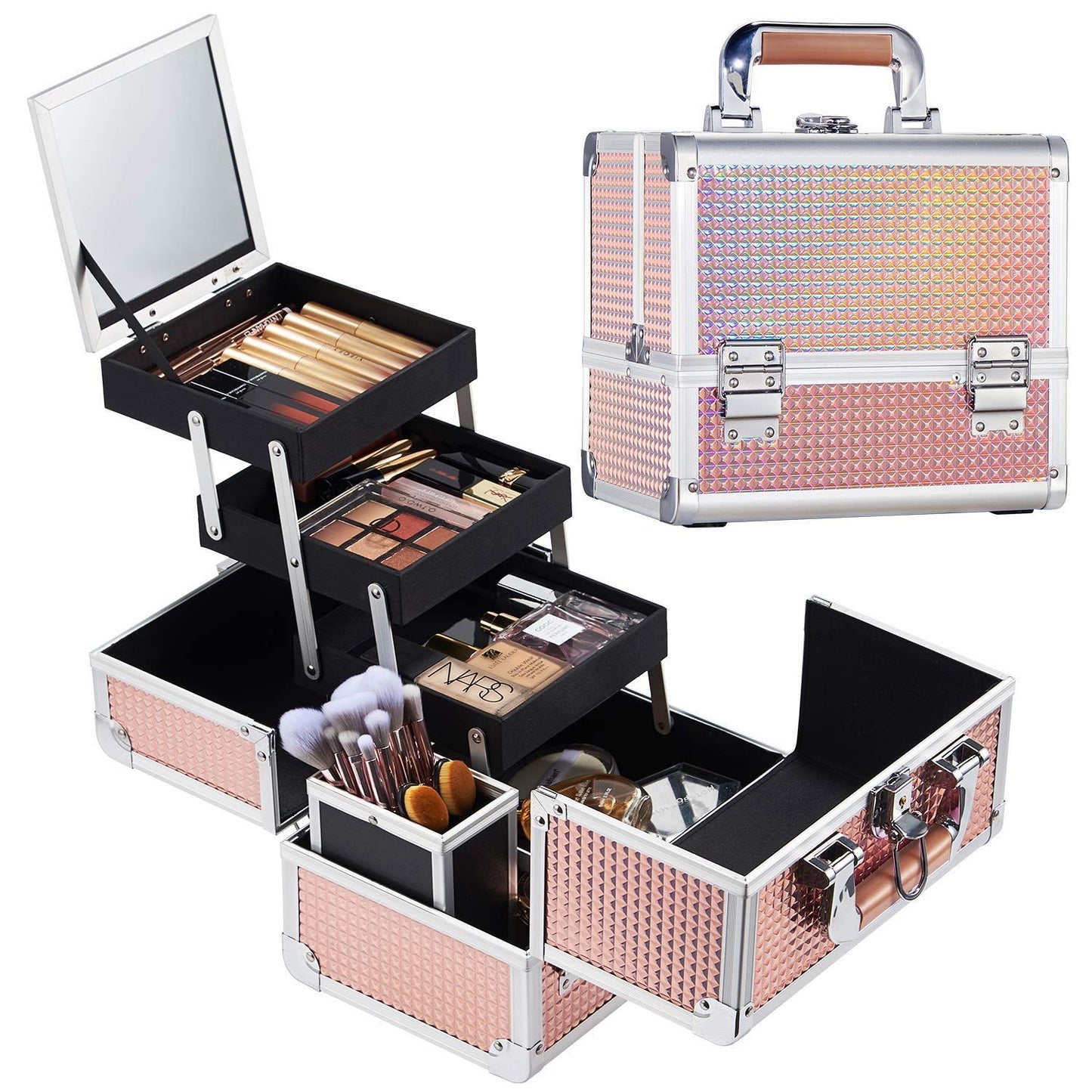 Box Tray With Mirror Makeup Artist Go Out Cosmetic Cases