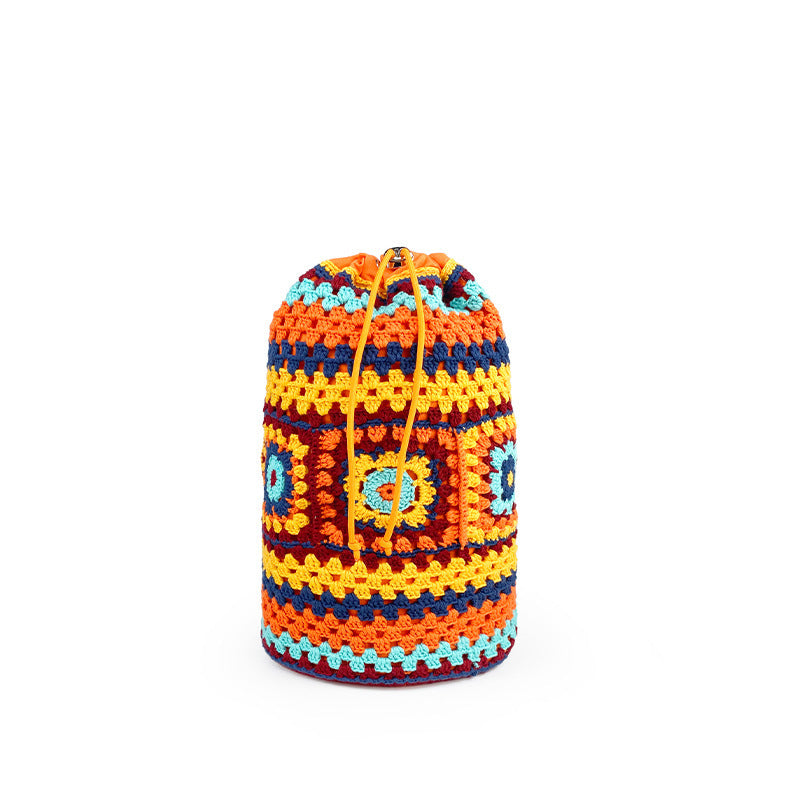 Fashion Drawstring Contrast Color Grandma Woven Crossbody Bags