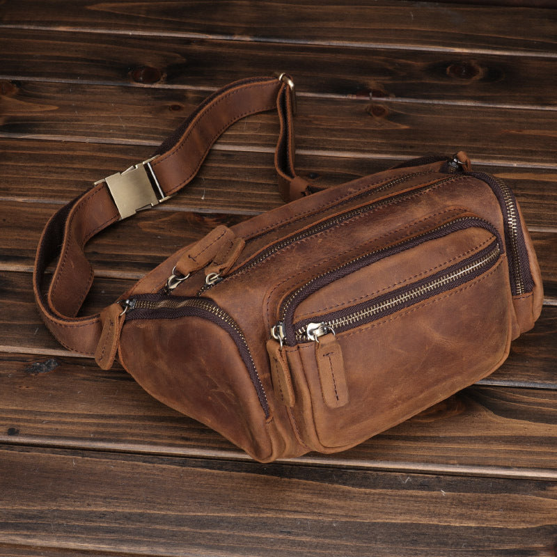 Men's Crazy Horse Leather Pocket Vintage First Layer Cowhide Men's Waist Packs
