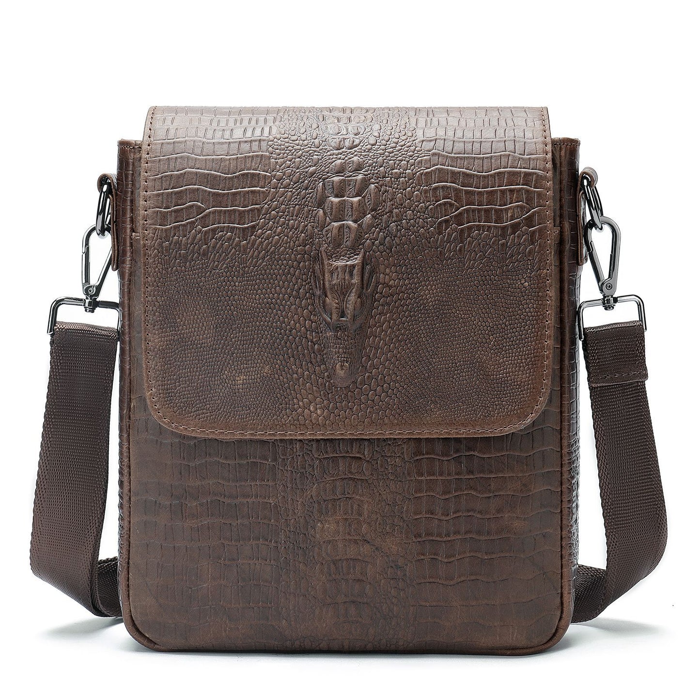 Men's Cowhide Genuine Leather Vintage Crocodile Pattern Men's Messenger Bags