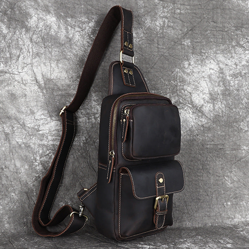 Men's Crazy Horse Leather Genuine Retro First Men's Chest Bags