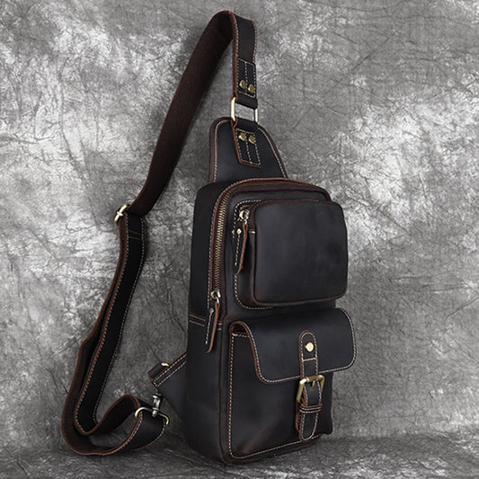 Men's Crazy Horse Leather Genuine Retro First Men's Chest Bags
