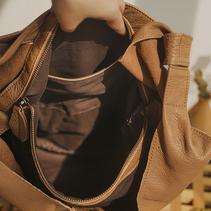Women's Leather High-grade First Layer Cowhide Leisure Tote Bags