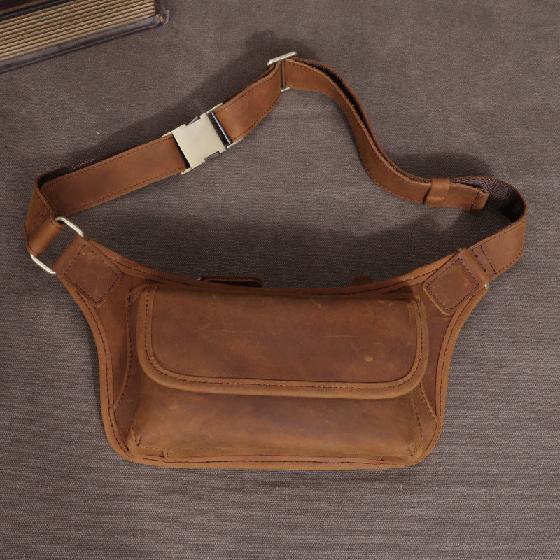 Men's Multifunctional Cowhide Leather Riding Crazy Horse Men's Waist Packs
