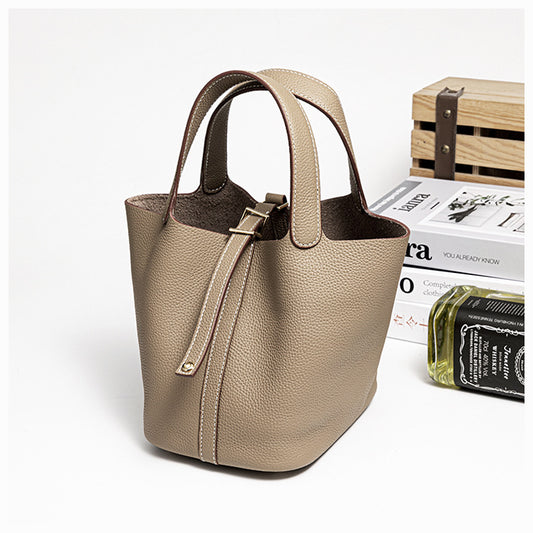 Women's Vegetable Basket Genuine Leather Litchi Pattern First Layer Handbags