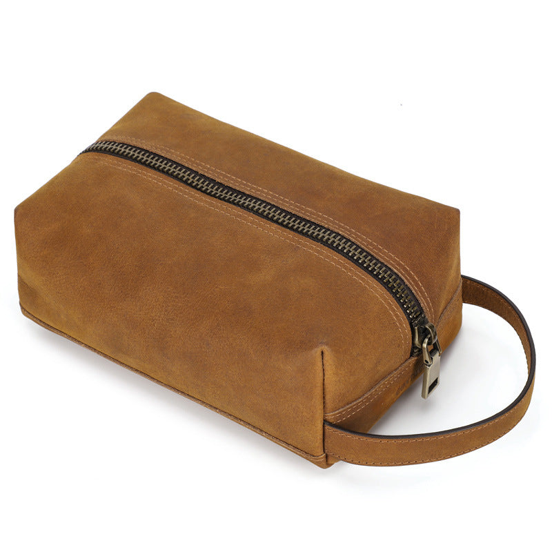 Black Angel Retro Crazy Horse Leather Clutch Men's Handbags