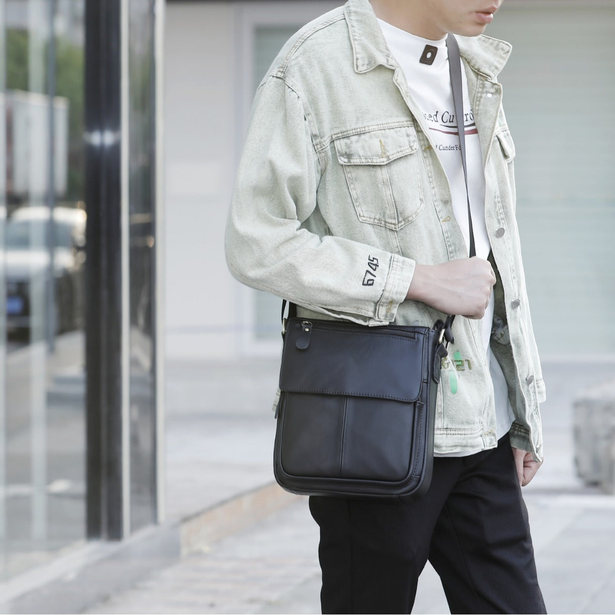 Men's Layer Leather Vertical Soft Noodle Leisure Men's Shoulder Bags