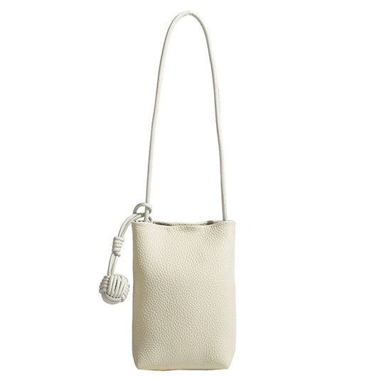 Women's Woven Ball Vertical Soft Cowhide Mini Phone Bags