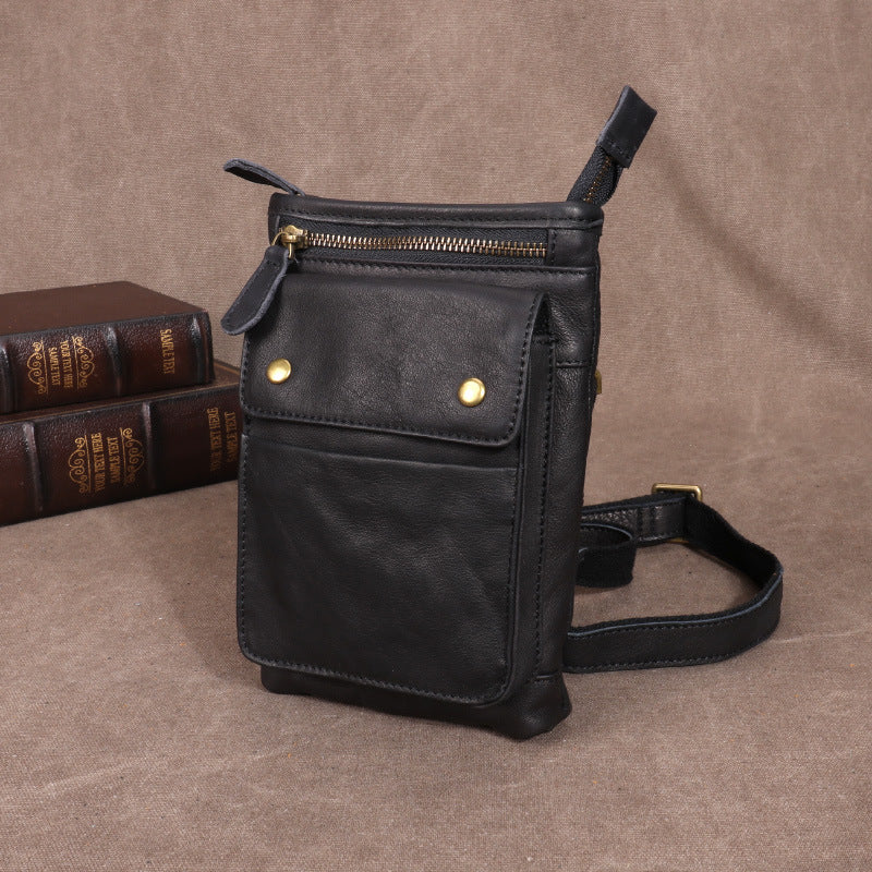 Men's Fashion First Layer Cowhide Hanging Mobile Men's Messenger Bags