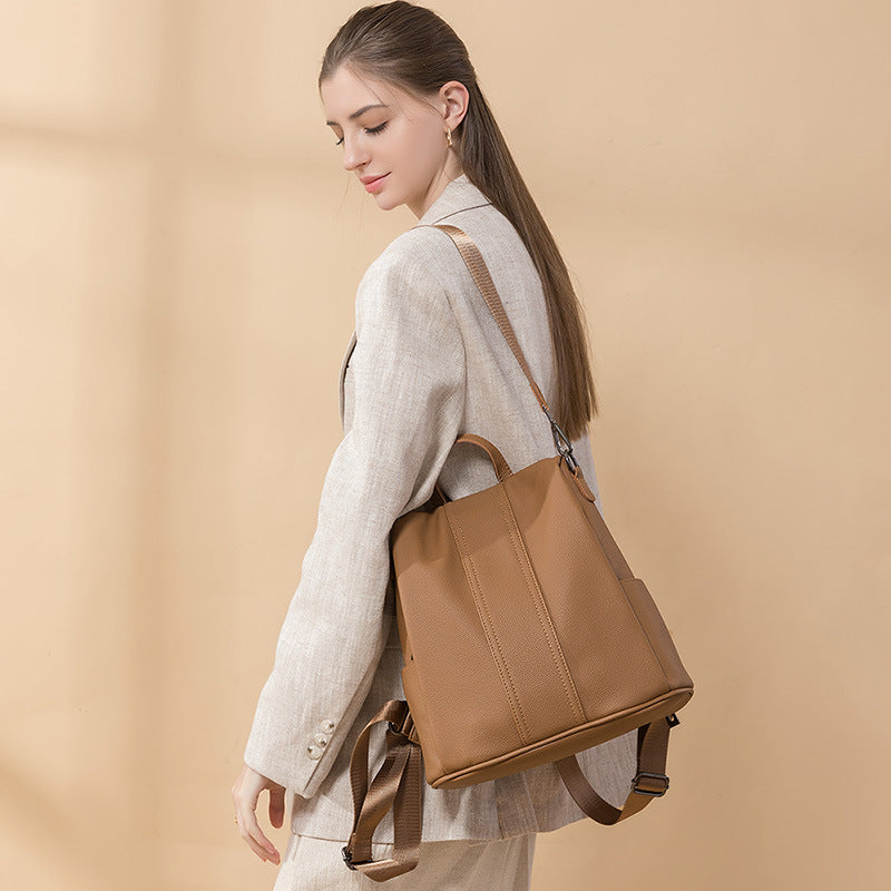 Women's Fashion Fashionable College Soft Leather Backpacks