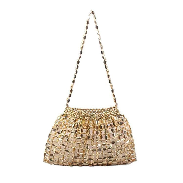 Women's Woven Sier Gold Flat Beads Beaded Armpit Bags