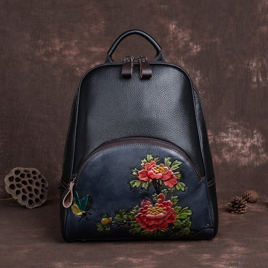 Top Layer Cowhide Large Capacity Straight Backpacks
