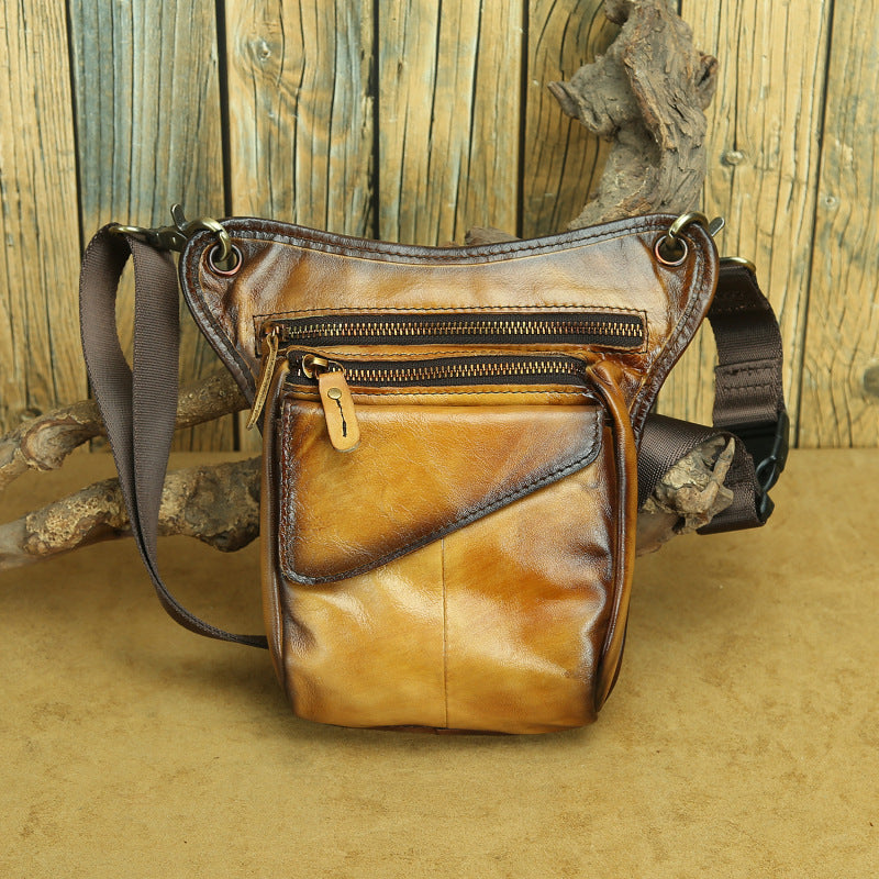 Men's Top Layer Crazy Horse Skin Trendy Cool Leather Tactics Men's Waist Packs