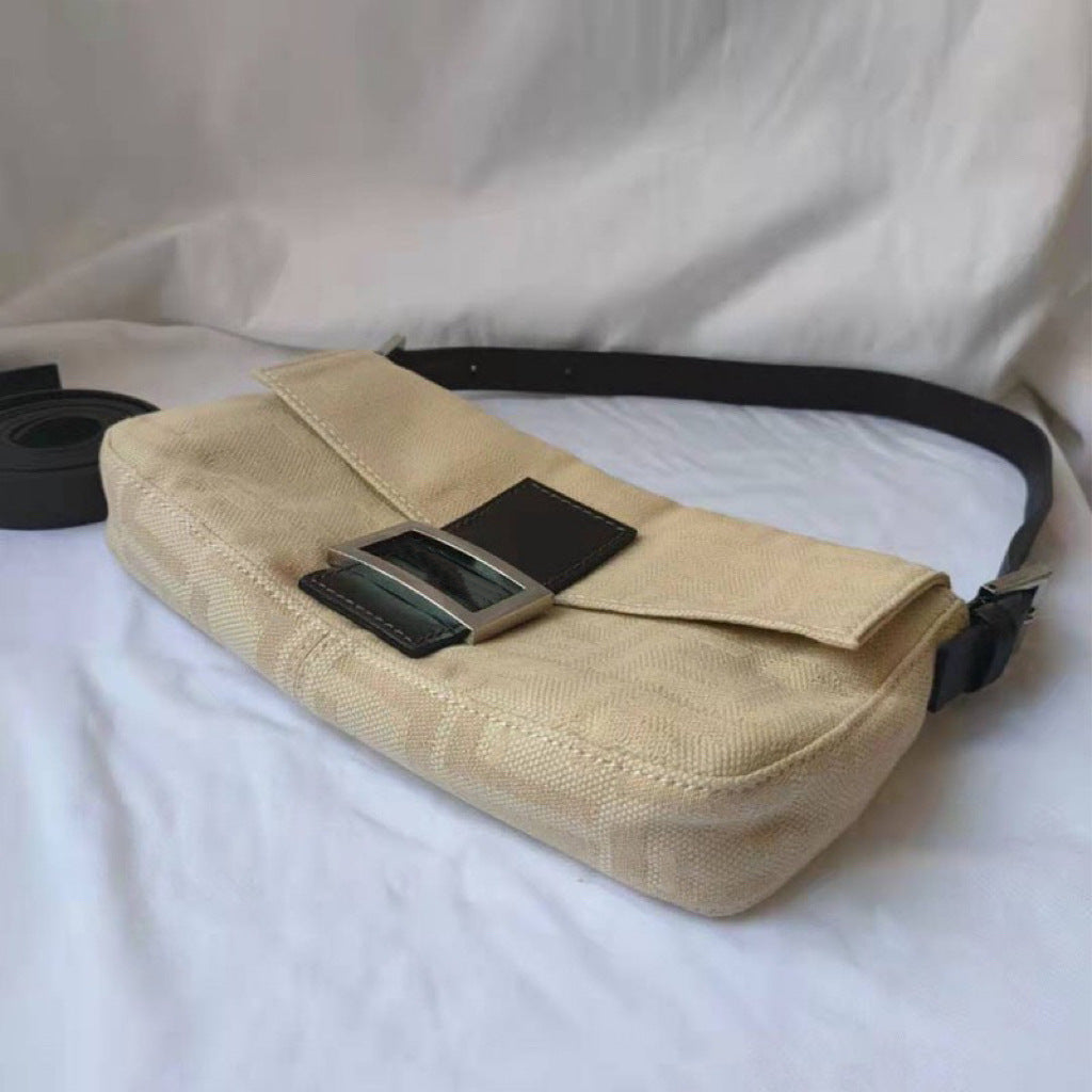 Cream Baguette Vegetable Tanned Leather Retro Bags