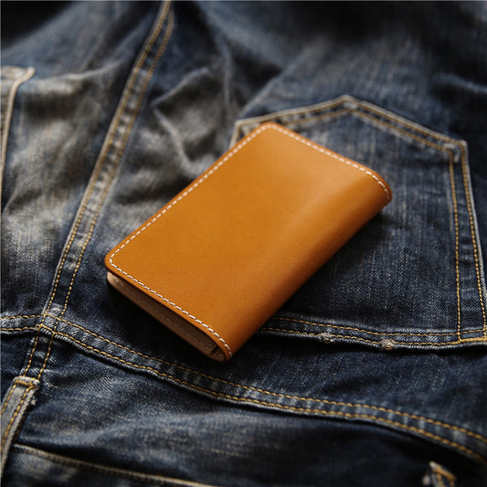 Men's Retro Short Handmade First Layer Cowhide Leather Bank Card Holder